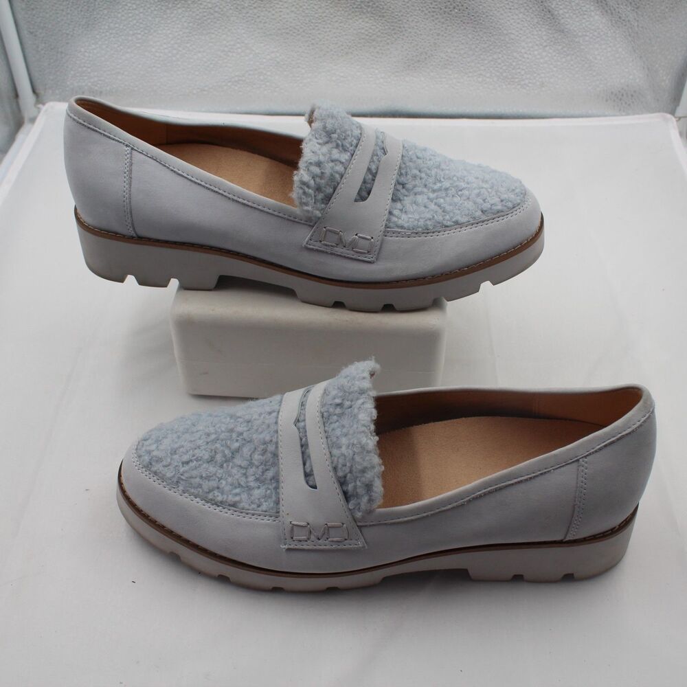 VIONIC CHERYL Size 10 Women Loafers Faux Fur Arctic Ice Gray Nubuck Slip On